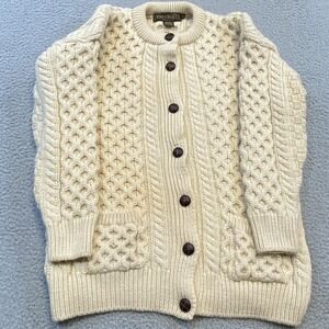 Inis Crafts Sweater Womens Small Wool Aran Fisherman Cardigan Made in Ireland
